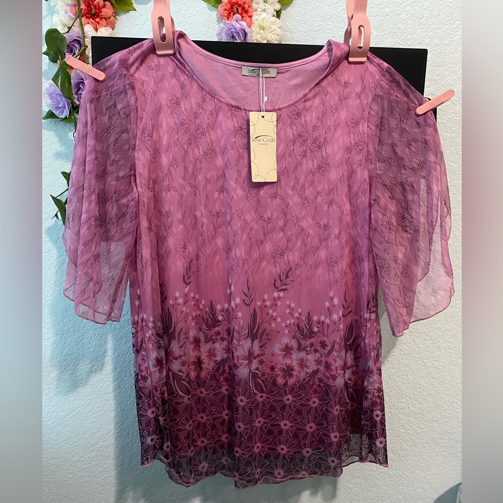 purple floral flowy blouse